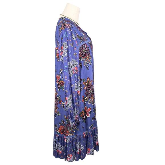 Anthropologie Diana Pintucked Boho Floral Ruffle Hem Dress | Blue | Small - Picture 5 of 11